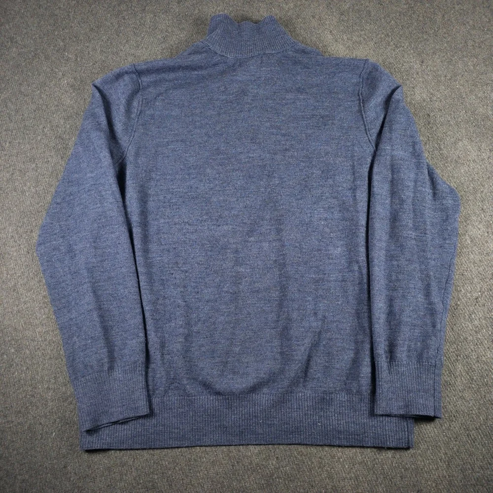 Banana Republic Sweater Mens XL Blue Merino Wool Quarter Zip Snap Mock Neck Knit